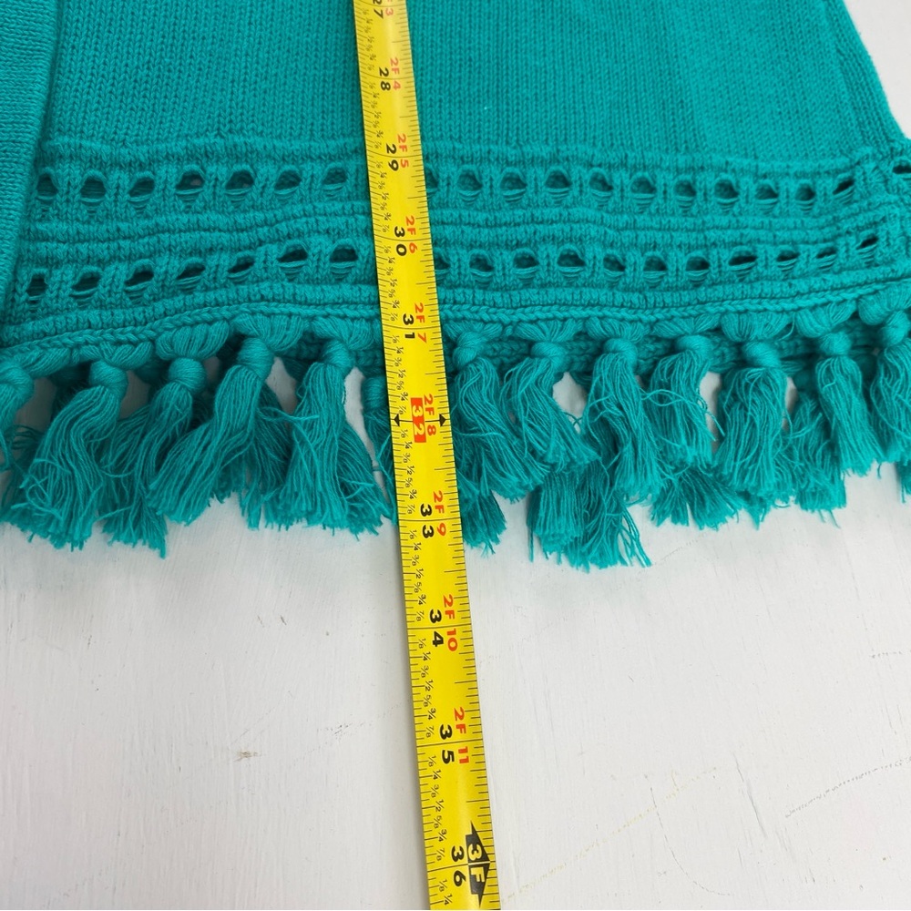 Lilly‎ Pulitzer Women’s Turquoise Fringe Open Front Longline Cardigan Sz M - Picture 10 of 13